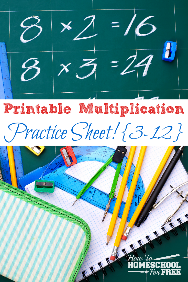 Here is a FREE printable multiplication practice sheet for problems 3-12!!